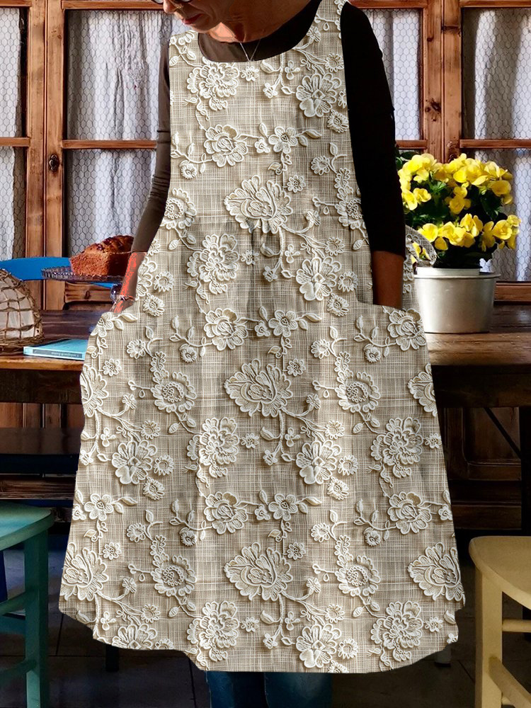 Vintage Floral Lace Embroidered Pinafore Midi Dress artswardrobe