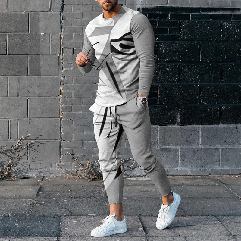 Men's  Geometric Abstract Casual Long Sleeve T-Shirt And Pants Co-Ord