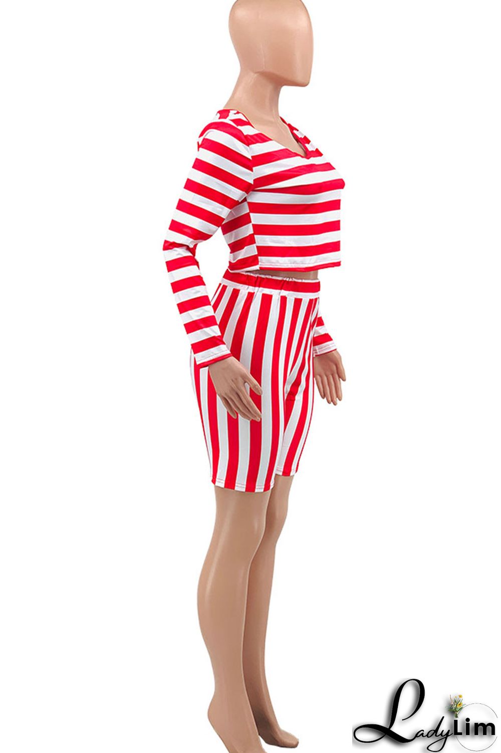 Blue Casual Striped Print Patchwork Asymmetrical Collar Plus Size Two Pieces