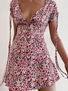 Floral Printed Empire Plunging Mini Dress