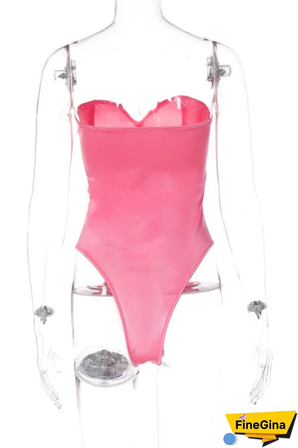 Pink Sexy Solid Backless Strapless Skinny Romper