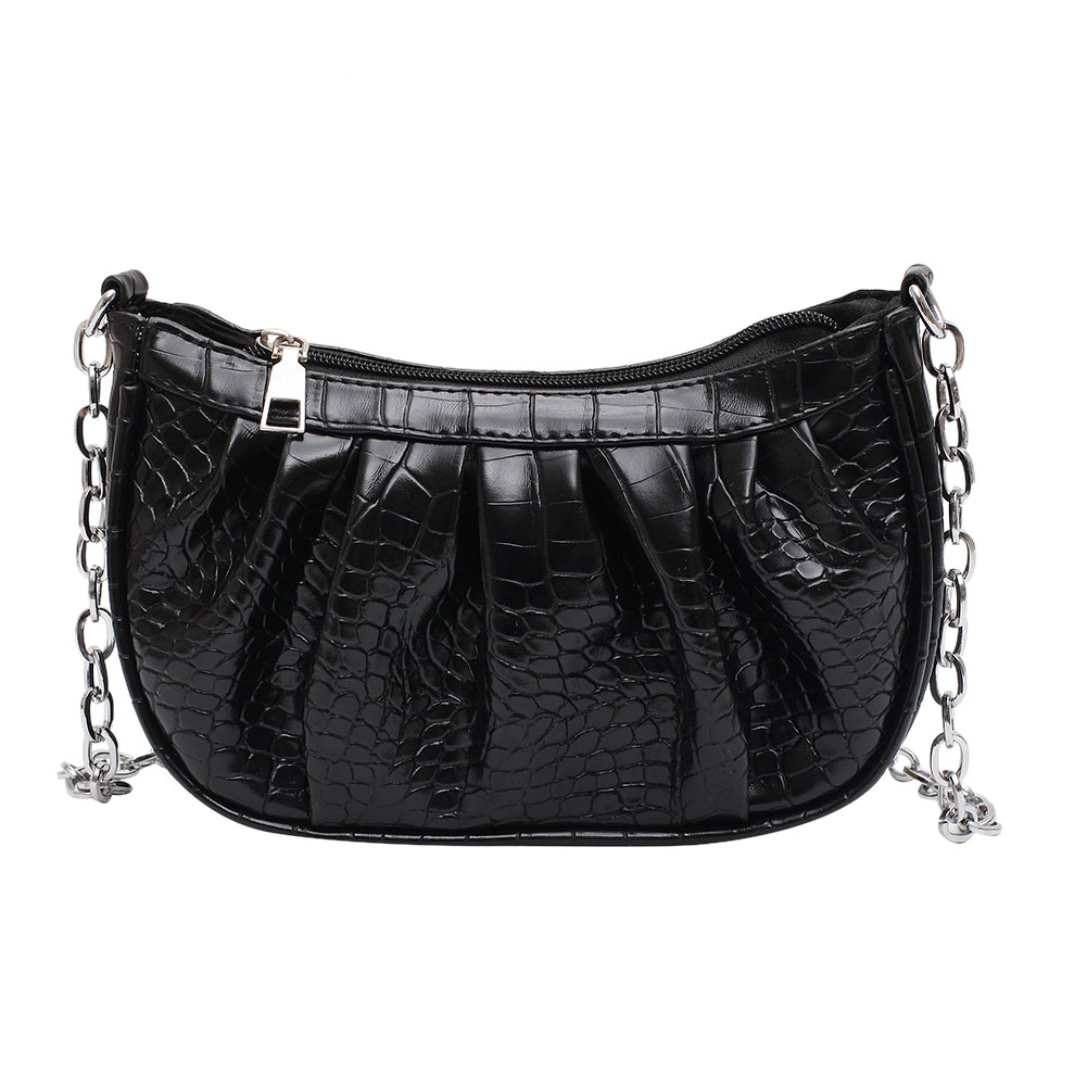 

Pleated Shoulder Bags Alligator PU Leather Outdoor Crossbody Pouch, Black, 501 Original