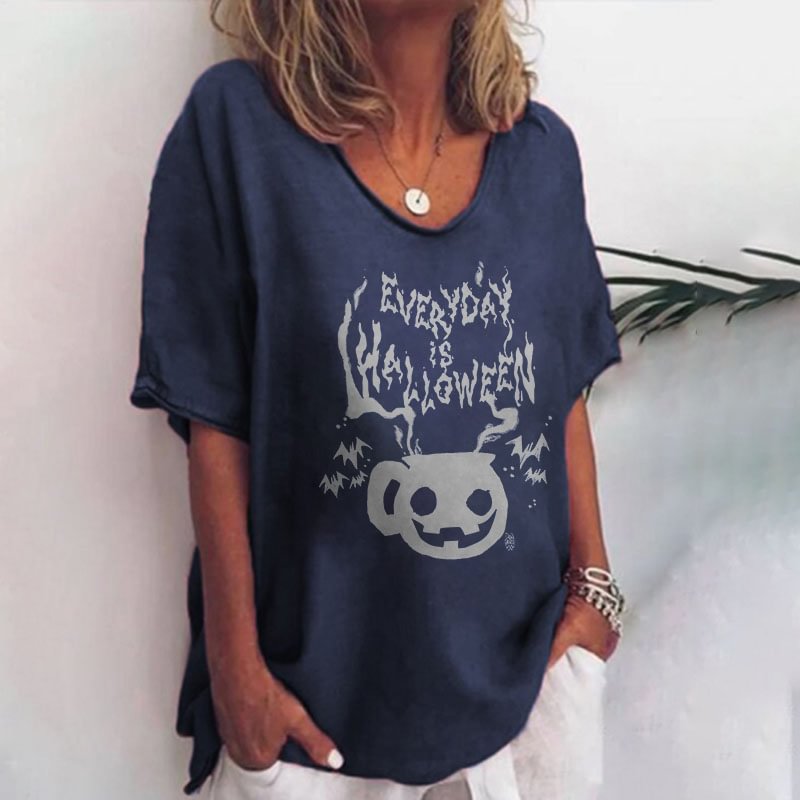 Everyday Is Halloween Print Loose Short-sleeved V-neck T-shirt