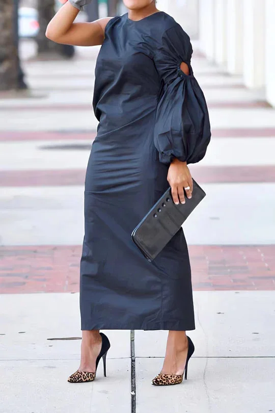 Elegant Fashion Single Sleeve Hollow Out Side Split Dress