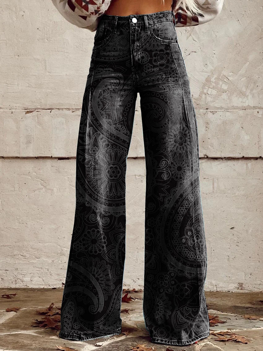Women's Vintage Paisley Print Casual Wide Leg Pants
