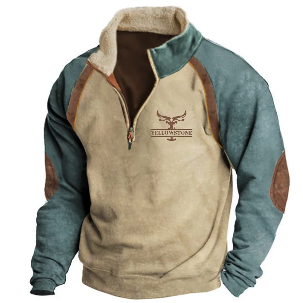 Men's Vintage Yellowstone Zipper Stand Collar Sweatshirt aadc