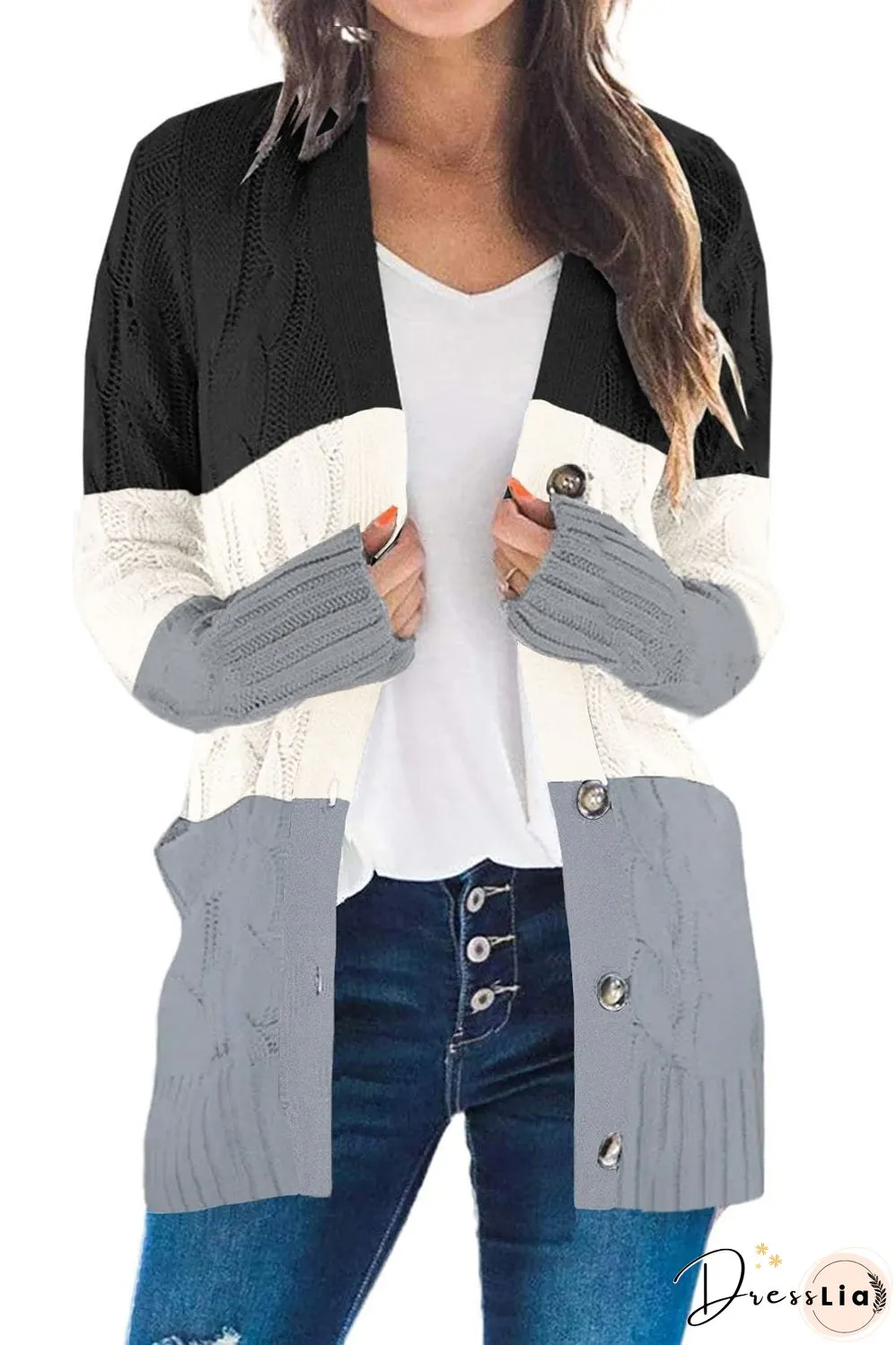 Cozy Cable Knit Button-Front Long Sleeve Cardigan