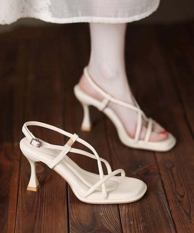 VCSHOES Splicing High Heel Sandals Beige Faux Leather Peep Toe