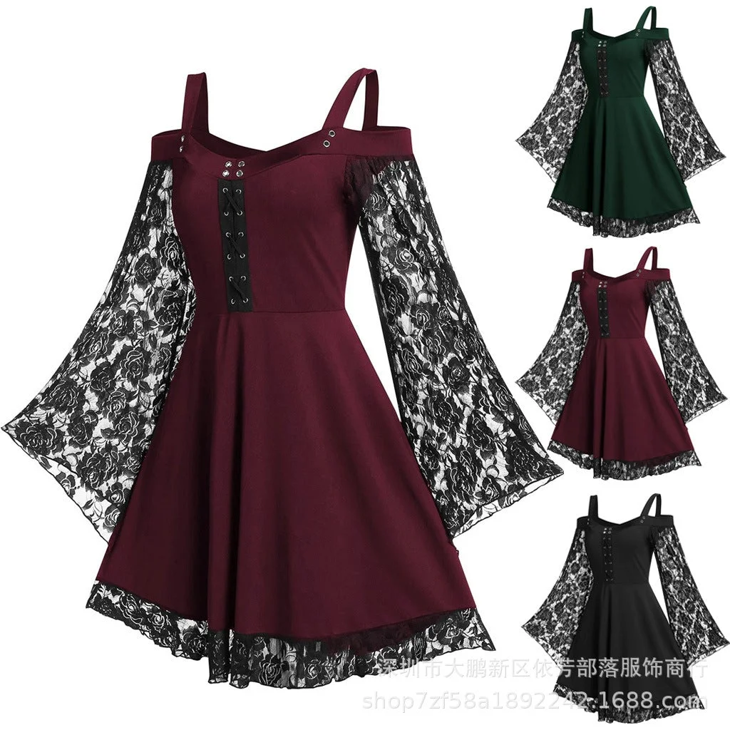 Women's Plus Size Dress Lace Sling Tube Top Gothic Retro Dress