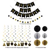 Birthday Decorations, Happy Birthday Banner with Honeycomb Ball, Gift Hanging Swirl Streamer, Circle Dot Garland - Happy Birthday Party Decorations for Men Women Boys Girls (Black & Gold, 40th)