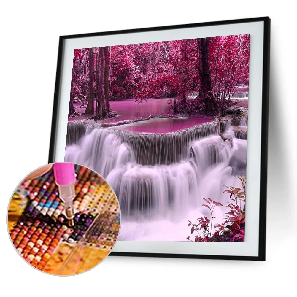 Full Round Diamond Painting 40*40cm - Forest Waterfall