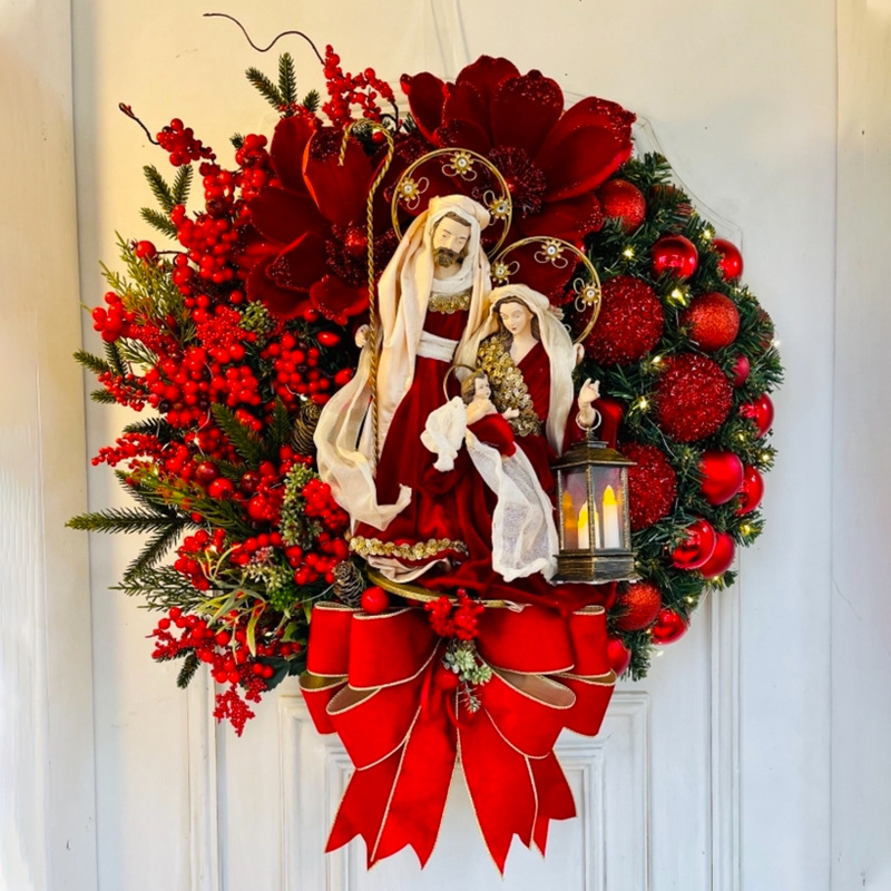 Christmas Jesus Wreath Door Hanging Decorations 