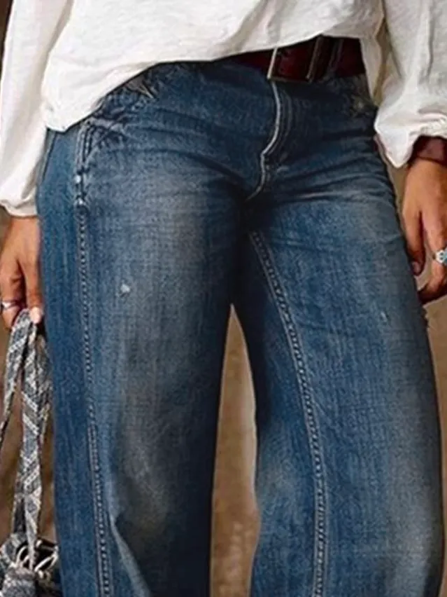 Denim Casual Loose Plain Jeans