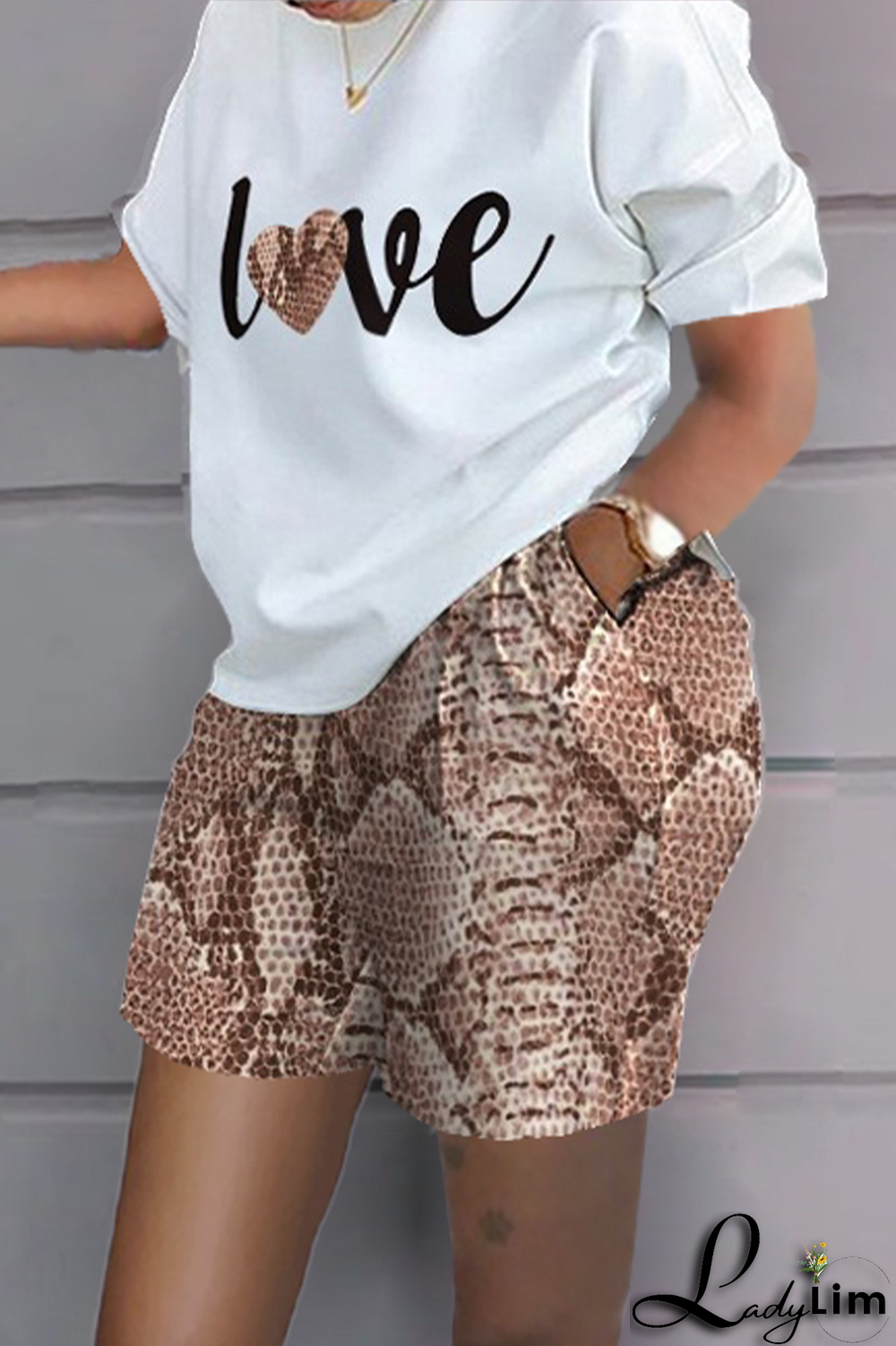 White Yellow Casual Print Patchwork O Neck Short Sleeve Two Pieces