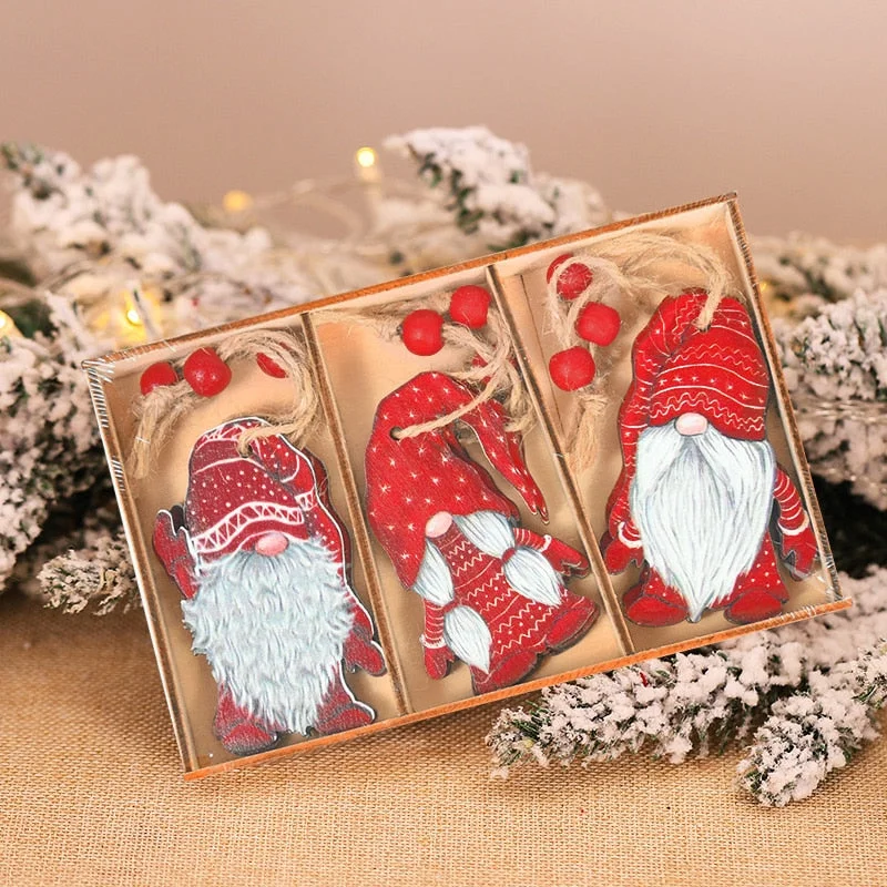 9pcs/box Christmas Car Wooden Pendants Xmas Tree Hanging Ornaments Christmas Decorations for Home Kids Gift Noel Navidad Decor