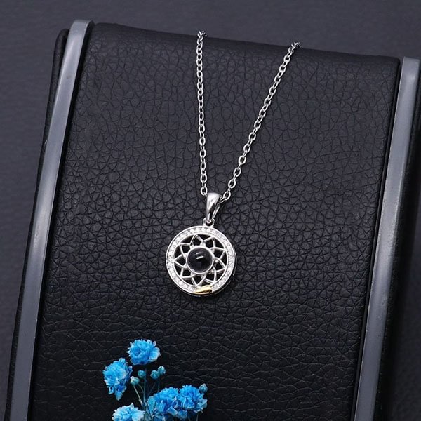 Personalized couple sun and moon photo necklace