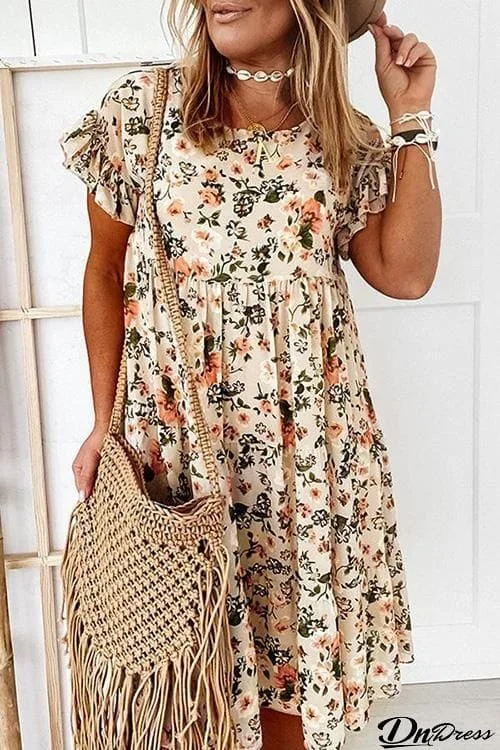 Floral Print Ruffles Midi Dress