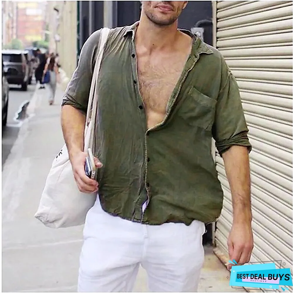 Men's Linen Shirt Shirt Summer Shirt Beach Shirt Turndown Summer Short Sleeve Black White Green Plain Casual Daily Clothing Apparel collared shirts