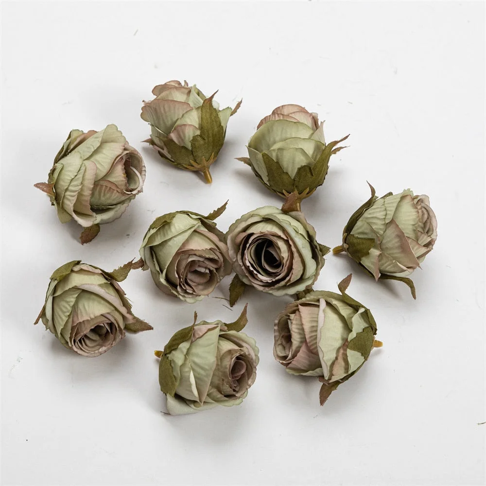 Nanairo 10pcs 3.5cm Retro Artificial Canvas Rose Flower Head Home Wedding Party Decora Christmas Craft Accessories Fake Flowers