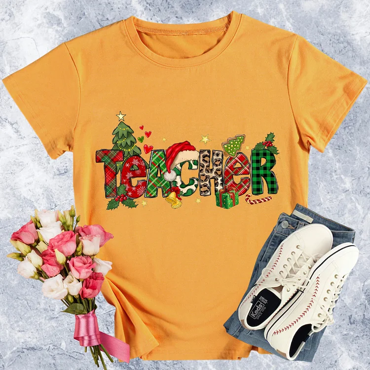 Christmas Teacher Round Neck T-shirt