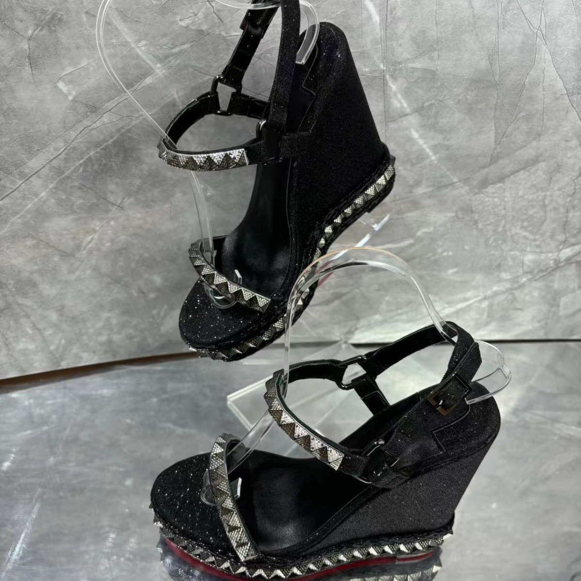  120mm/4.72 Inch Rivet Wedge Sandals Women's Summer New Woven One-piece Waterproof Platform Thick Red Bottom Sandals-vocosishoes