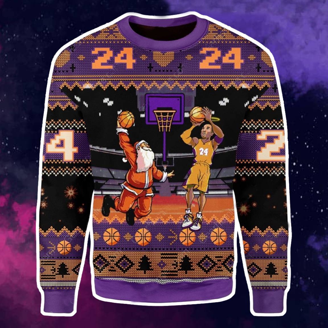 Kobe Bryant And Santa Play Basketball Christmas Ugly Sweater