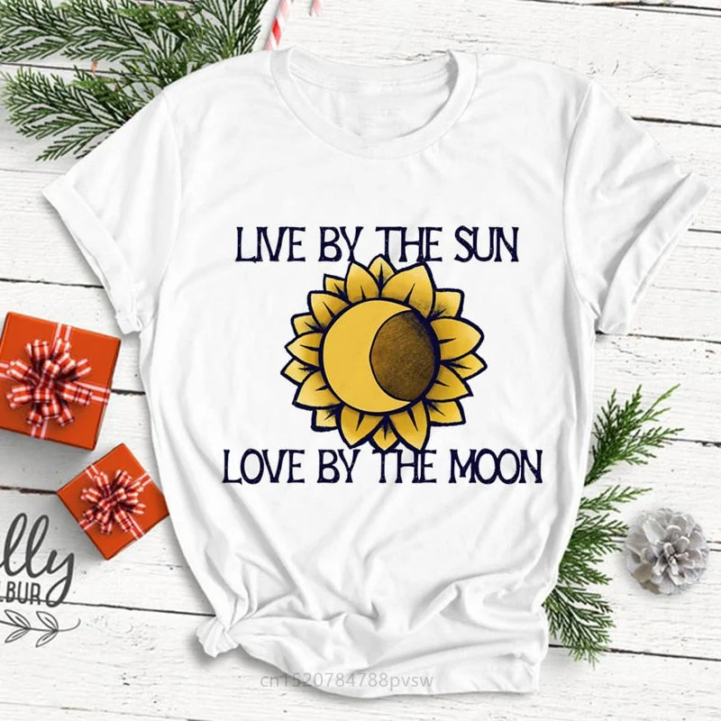 Live By The Sun Love By The Moon Women Funny Print T-shirt Summer Black Fashion Tops Tee Girl 90S Harajuku Clothes,Drop Ship