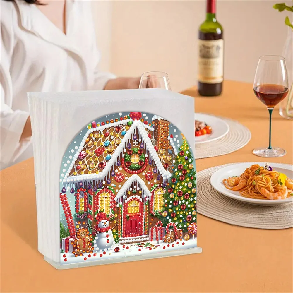 DIY Acrylic Christmas House Diamond Painting Paper Towel Holder for Home Art Crafts