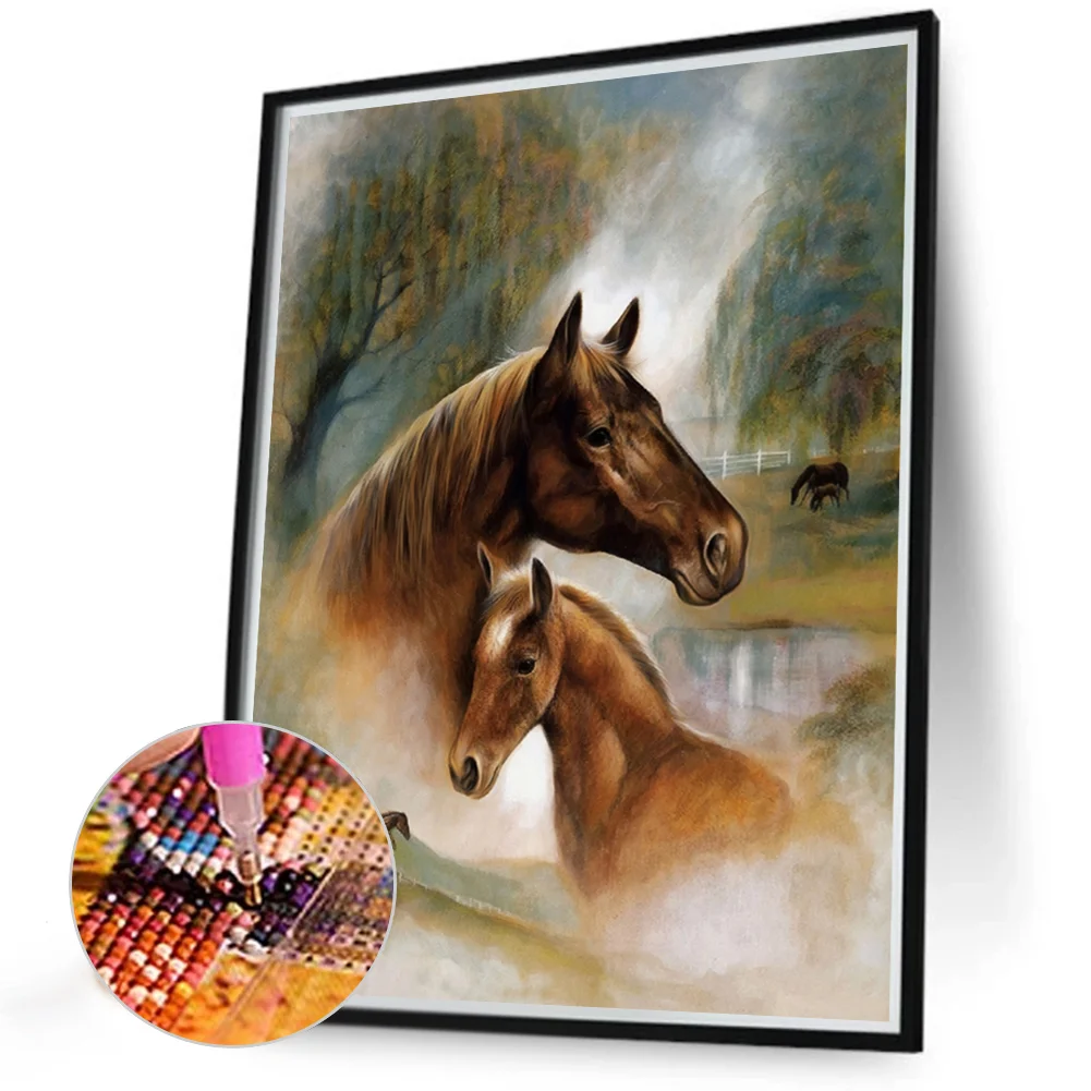 2pcs Diamond Painting - Full Round Drill - Horse(Canvas|30*40cm)