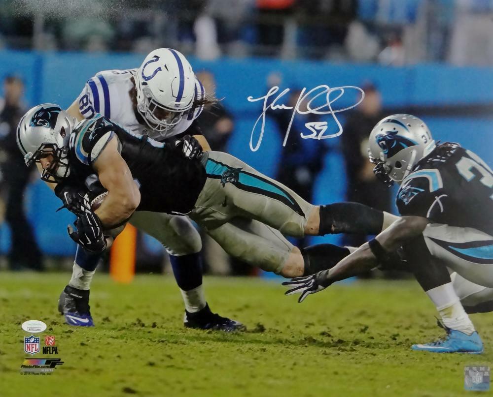 Luke Kuechly Autographed Panthers 16x20 Fumble Recovery PF Photo Poster painting- JSA W Auth