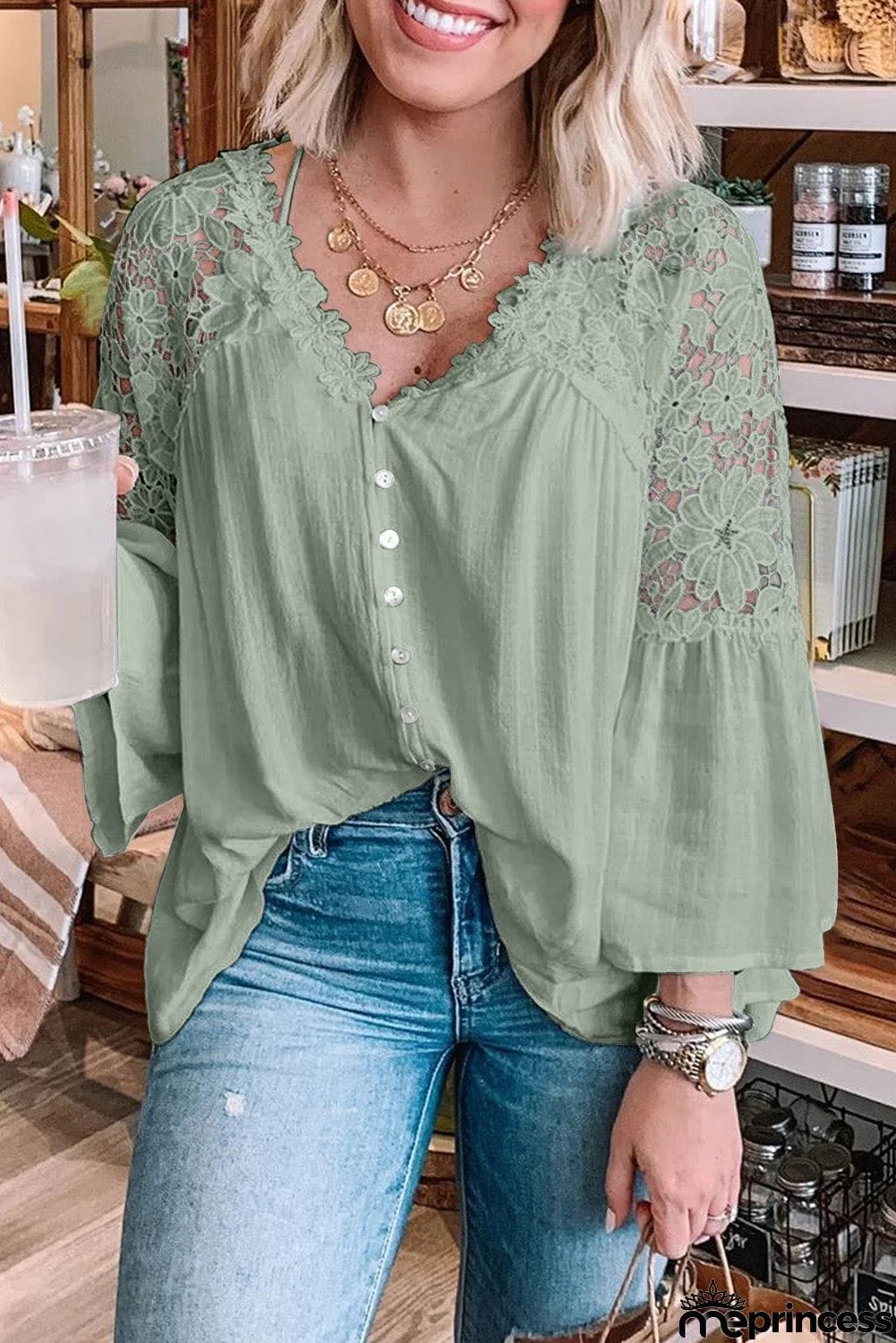 Crochet Lace Button Top