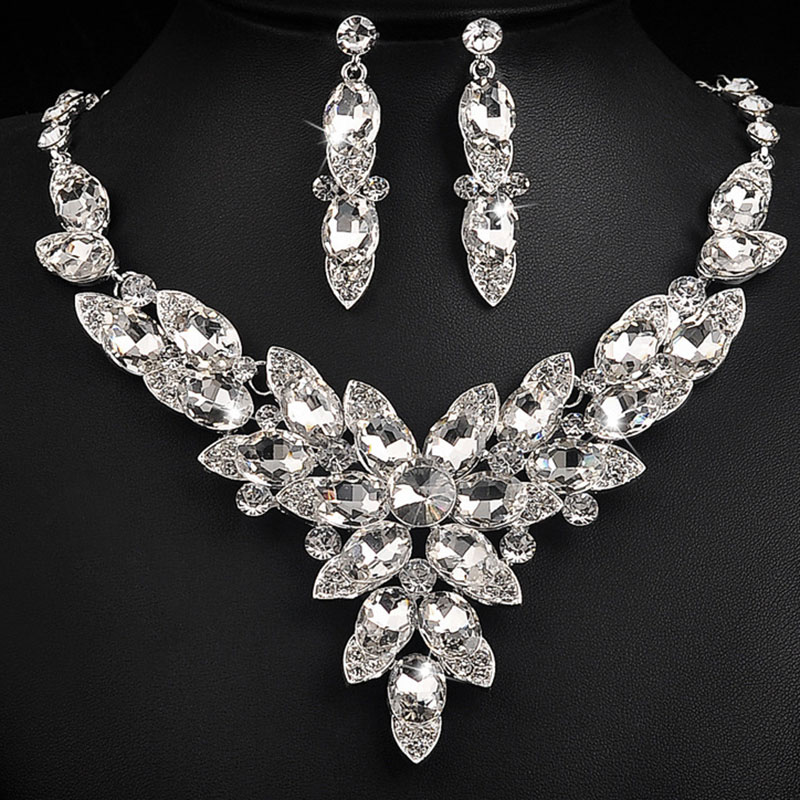 Wedding Rhinestone Earrings Necklaces Set