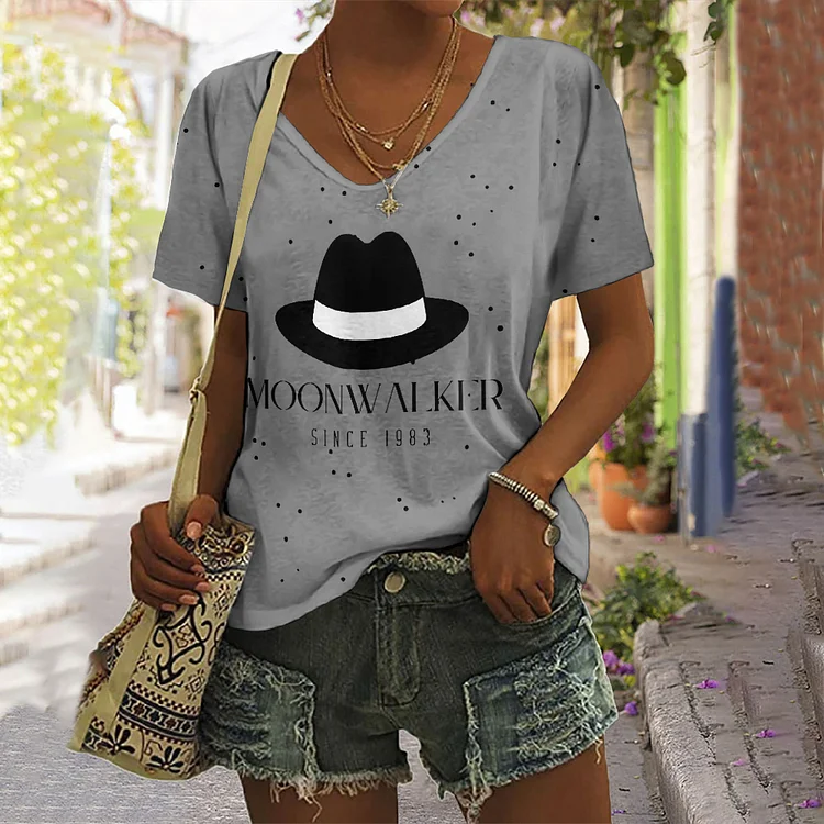 VChics Women's MJ Moonwalker Since 1983 Pop Music Spirit Print Casual Cotton T-Shirt