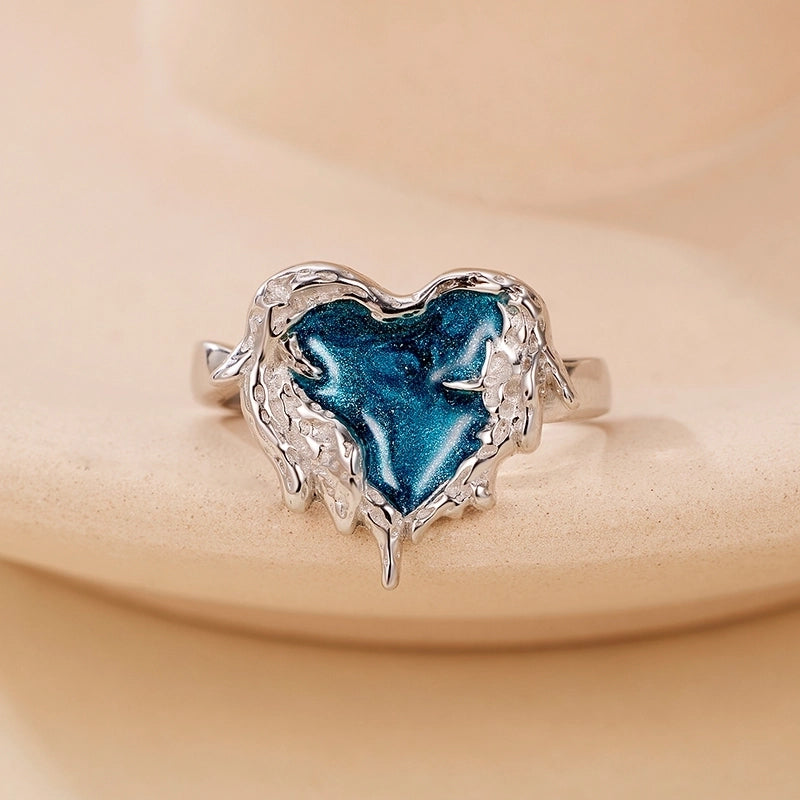 White Gold Plated 925 Sterling Silver Heart Shape Open Rings