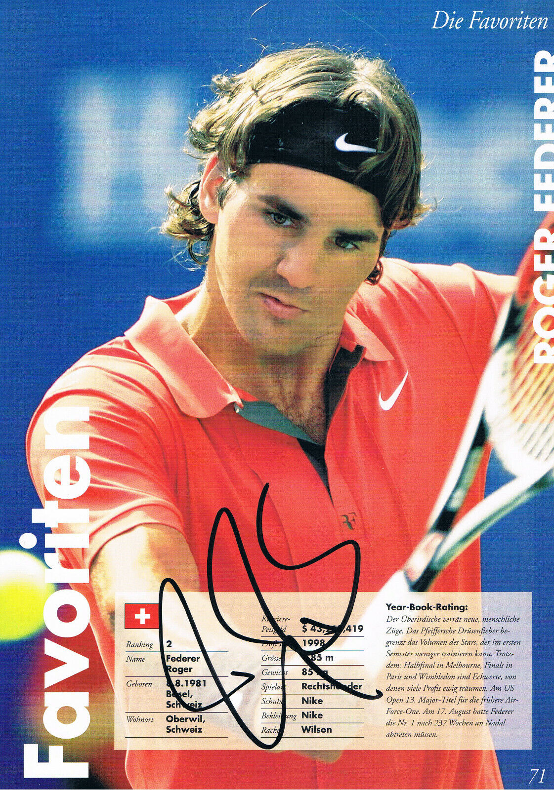 Roger Federer 1981- genuine autograph 8x12