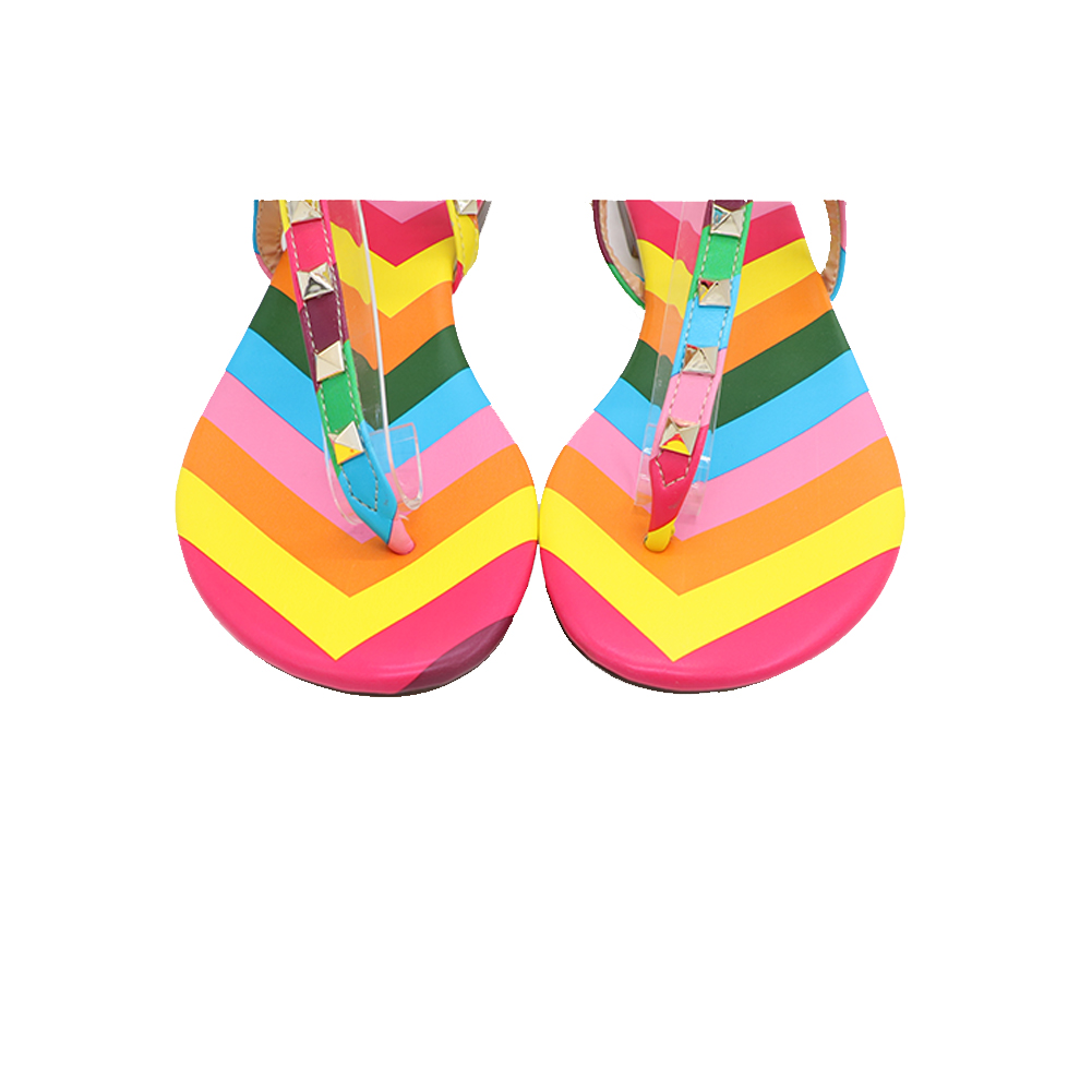 Women's Studded  T-Strap Strappy  Thong  Flats Sandals-vocosishoes