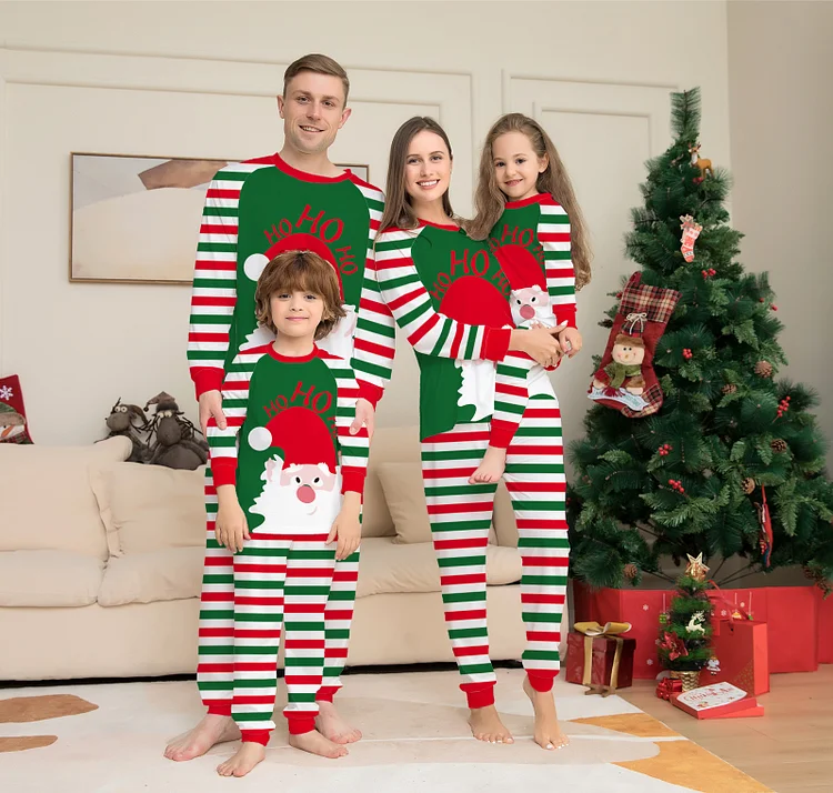 Striped Christmas Family Matching Outfits Plus Size VangoghDress