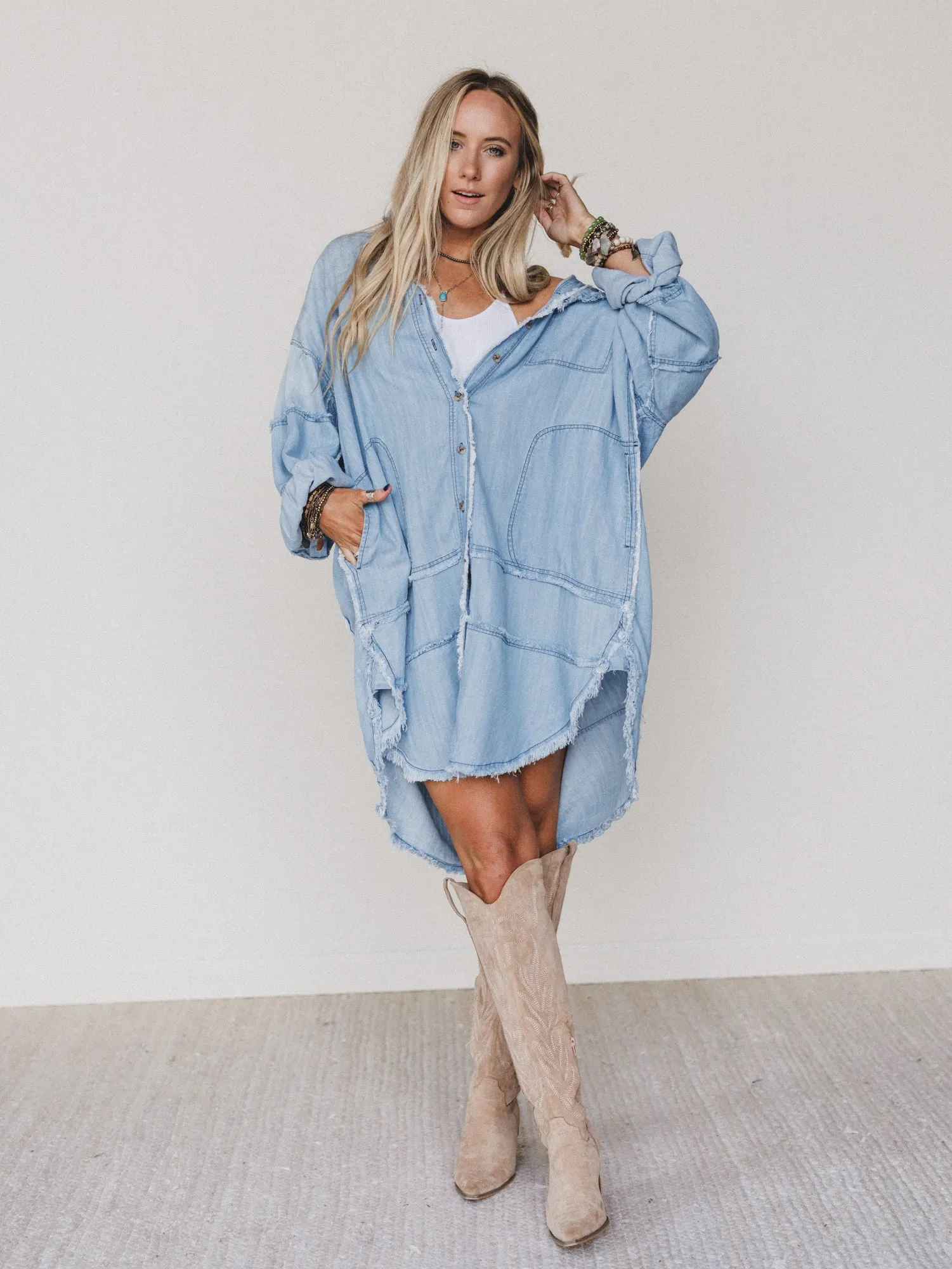 Ophelia Oversized Denim Dress - Washed Denim