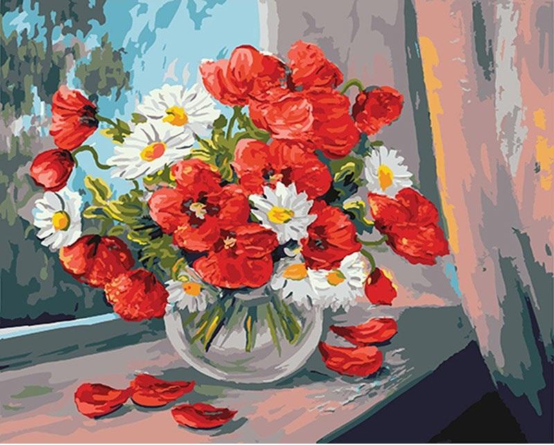 

Red Coloring Flowers – Paint By Numbers - 40*50CM, 501 Original