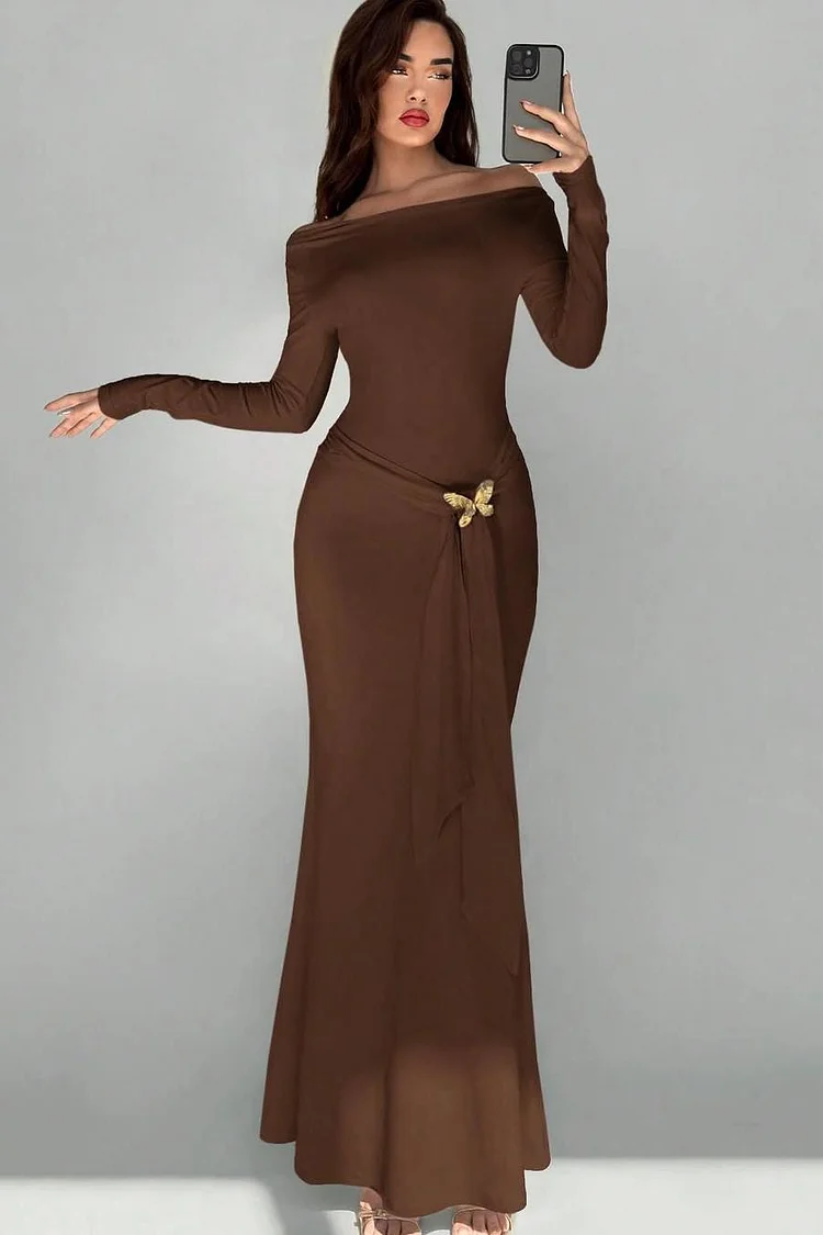 Hellodresses Off the Shoulder Long Sleeves Long Mermaid Prom Dress With Appliques  
