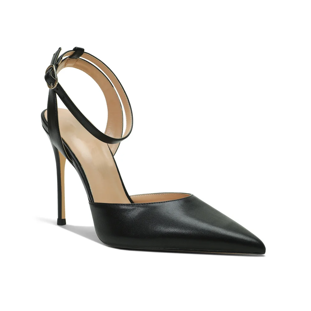 100mm Women's Slingback Ankle Buckle Pointed Toe Wedding High Heels-MERUMOTE