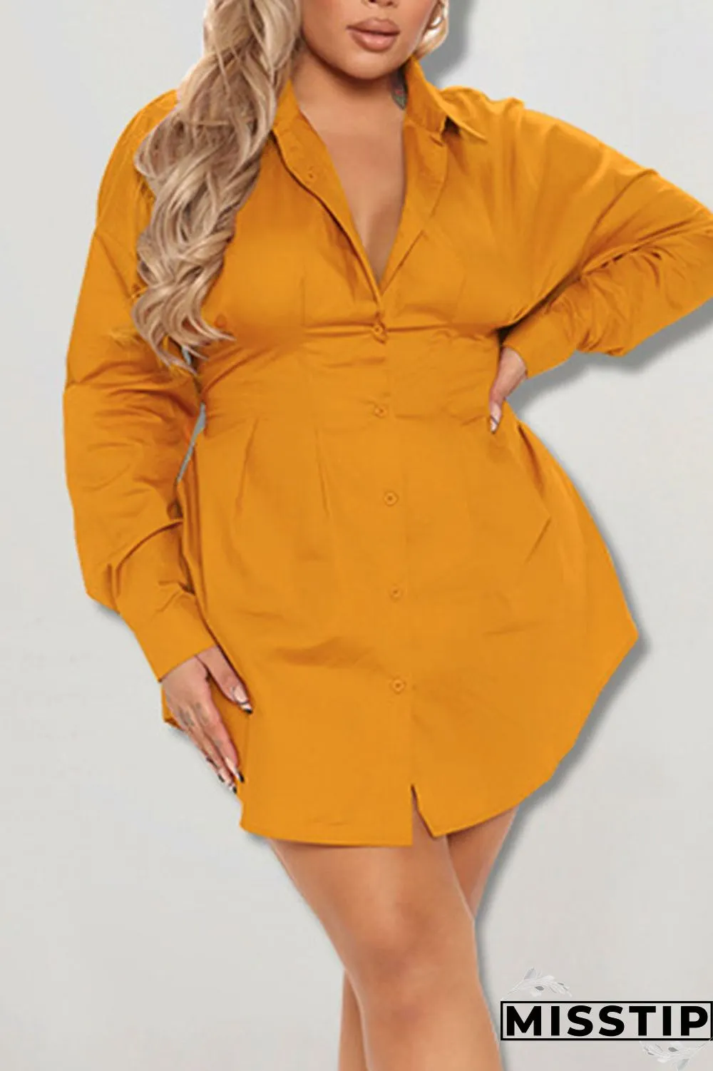 Black Casual Solid Patchwork Buckle Turndown Collar Shirt Dress Plus Size Dresses