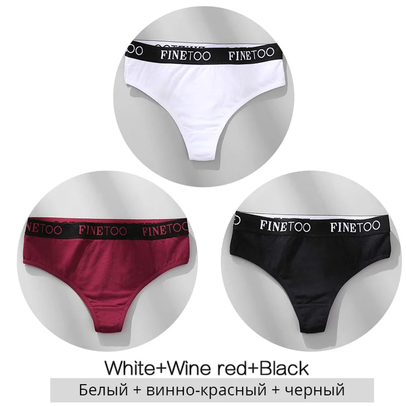 FINETOO Cotton Thongs Women Wide Belt Letter G-string Underwear M-XL Girls T-back Underpants Comfortable Thong Panties Lingerie