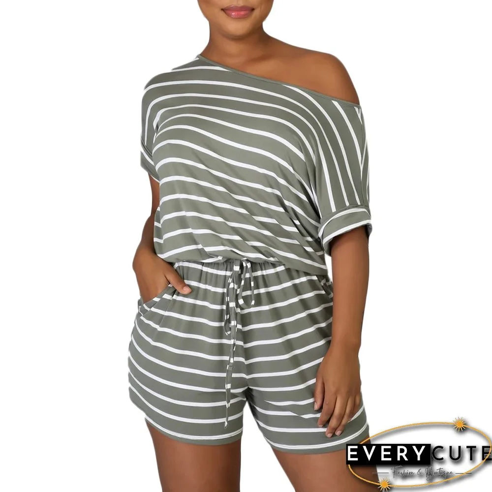 Navy Green Stripes Plus Size Loungewear Set