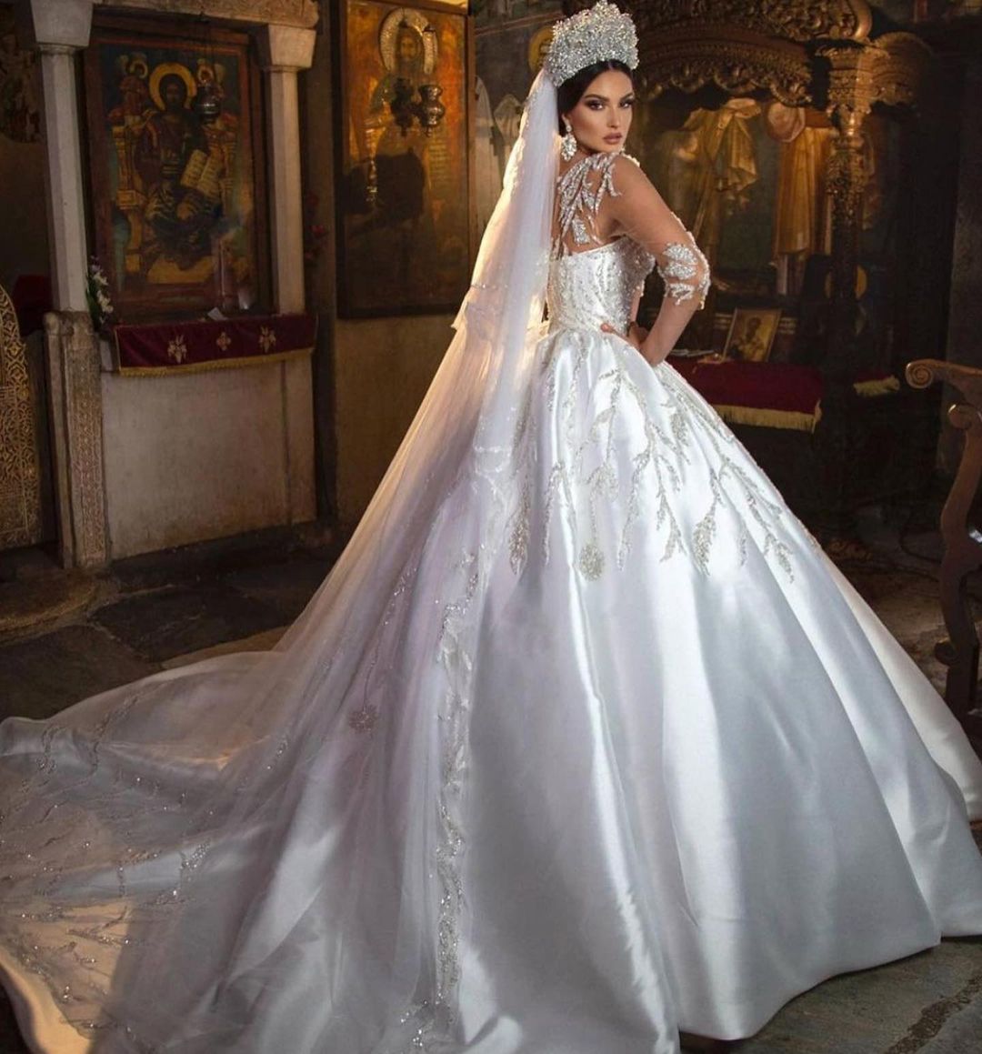 Princess Long Sleeve Lace  With Satin A Line Wedding Dress