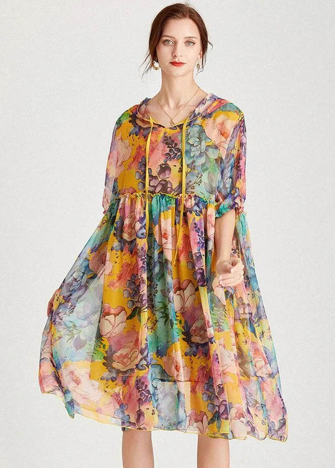 Organic Yellow Patchwork Print Summer Chiffon Dresses