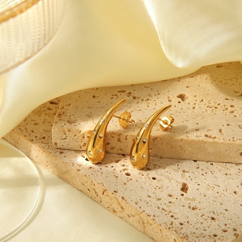 1 Pair Beach Minimalist Water Droplets Plating Inlay 304 Stainless Steel Artificial Diamond Rhinestones 18K Gold Plated Ear Studs
