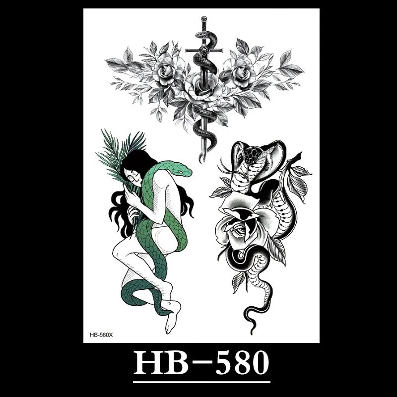 New Temporary Tattoos for Women Flower Sketch Tattoo Stickers Black and White Arm Art Snake Stickers Waterproof and Sweat Tattoo