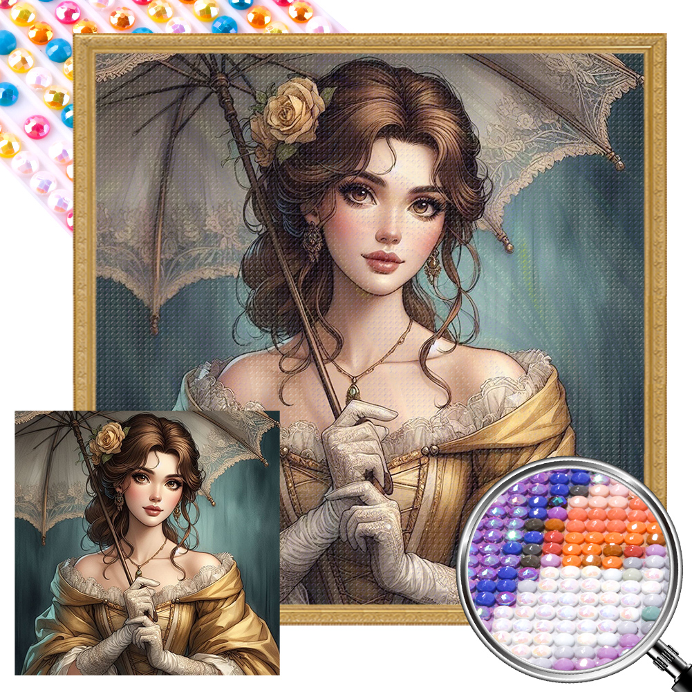 Noble Lady In The Rain 40*40cm(picture) full round drill diamond painting with 3 to 5 colors of AB drills