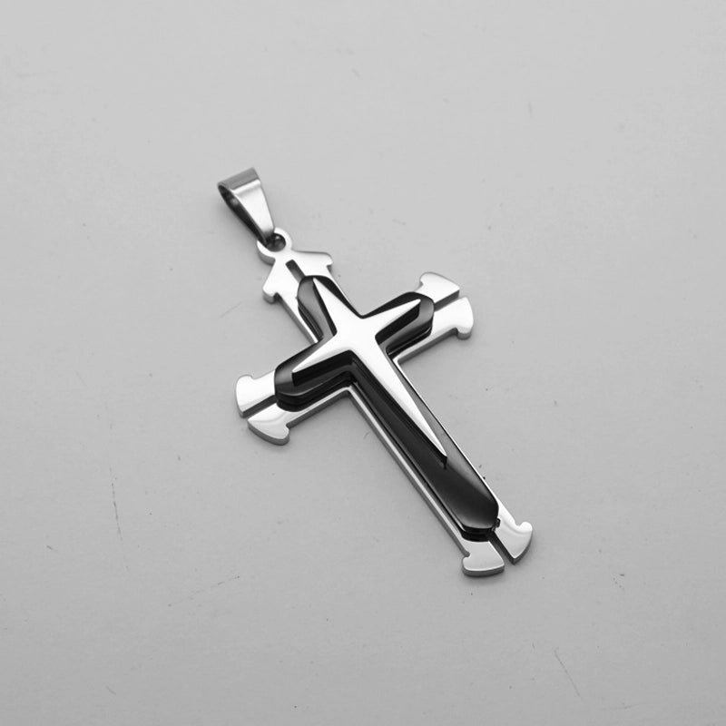 Source Split Three-layer Cross Couple Pendant Punk Hip-hop Trendy Men Titanium Steel Necklace